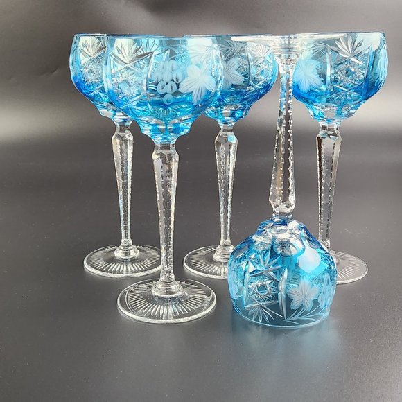 Dining Vintage Stunning Aqua Sky Blue Tall Hock Wine Traube By